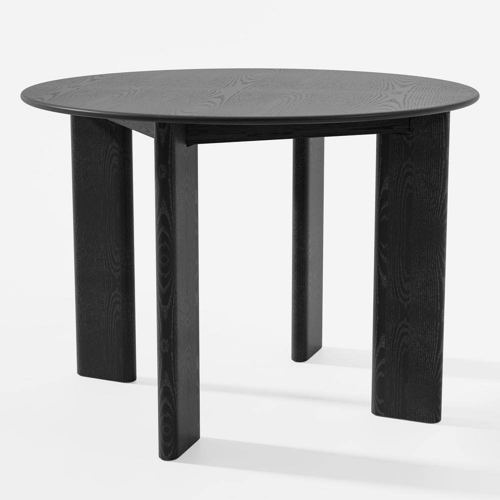 42 in. Natural Oak Wood Black Color 4 Legs Round Kitchen Table Dining Table Seats 4