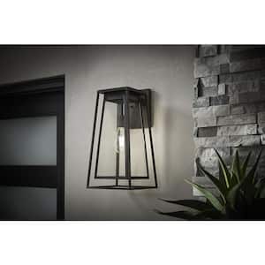 Bailey 18 in. Large Modern 1-Light Bronze Hardwired Double Frame Outdoor Wall Lantern Sconce with Clear Glass