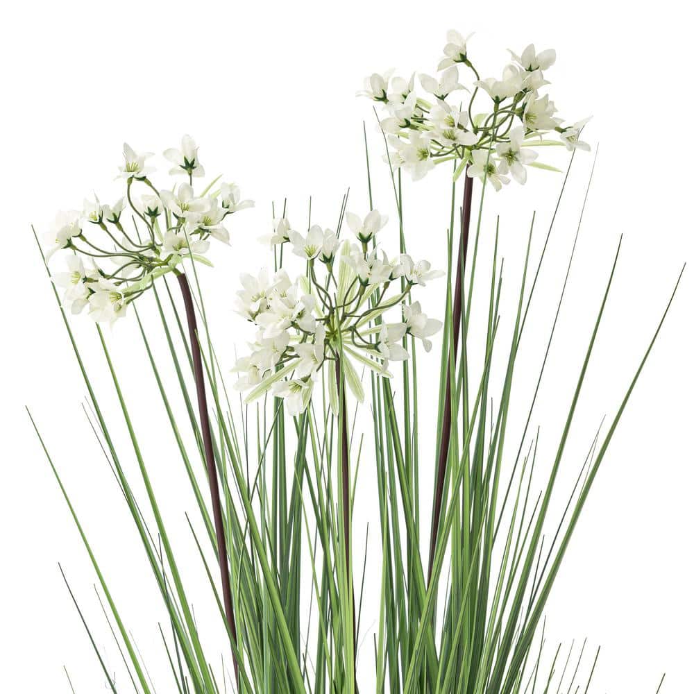 3.25 ft Green and White Plastic Potted Faux Grass