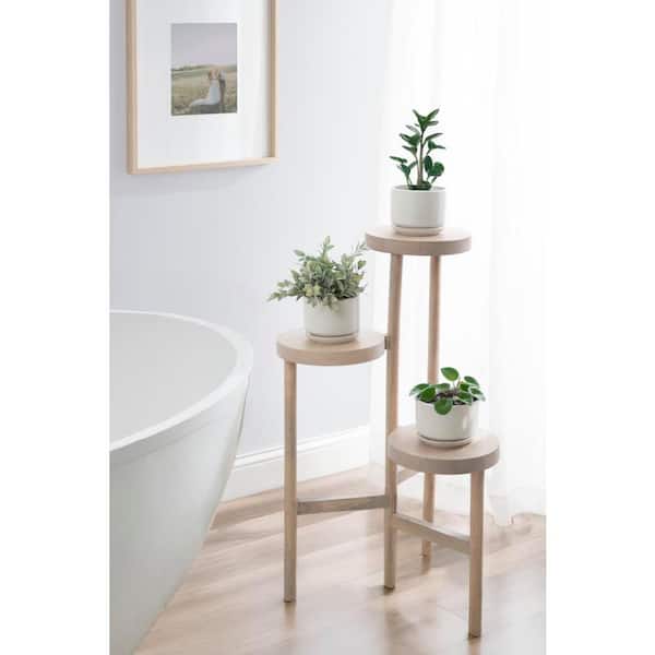 Fitley 16 in. White Round Solid Wood Indoor Plant Stand