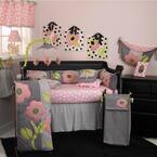 Poppy 8-Piece Black, Pink and White Floral and Striped Crib Bedding Set