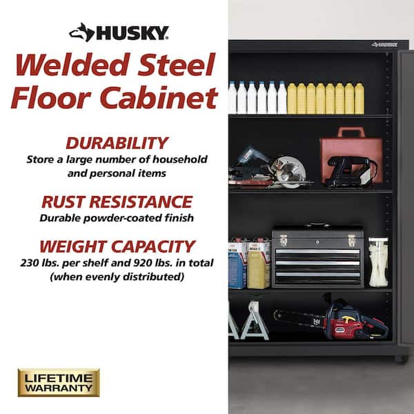 Regular Duty 46 in. W x 72 in. H x 24 in. D 4-Shelf 22-Gauge Steel Freestanding Garage Storage Cabinet in Black and Gray