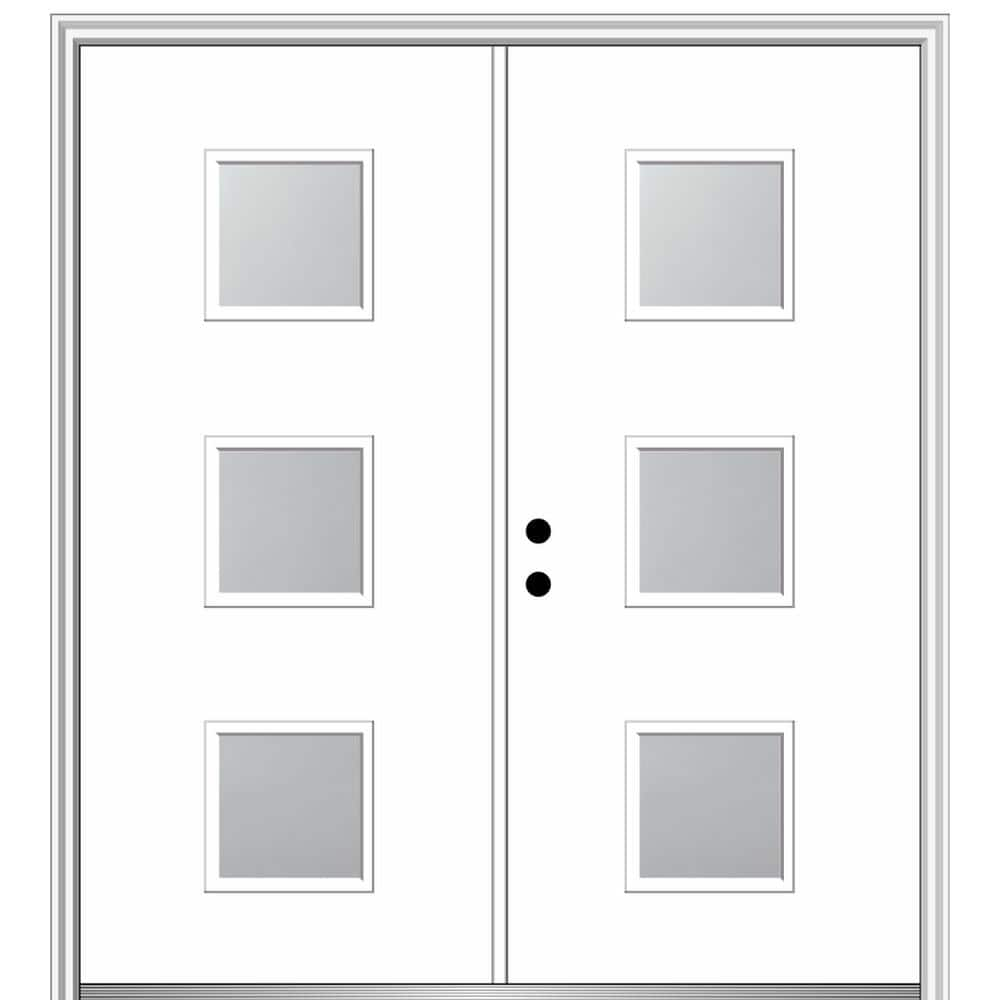 MMI Door Aveline 64 in. x 80 in. Right-Hand Inswing 3-Lite Frosted Glass Primed Fiberglass Prehung Front Door on 6-9/16 in. Frame