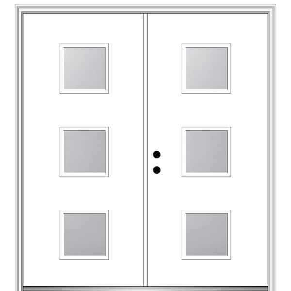 MMI DOOR Aveline 72 in. x 80 in. Right-Hand Inswing 3-Lite Frosted Glass Primed Fiberglass Prehung Front Door on 4-9/16 in. Frame