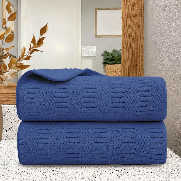 2 Pack Navy Microfiber Jacquard Velvet Bath Towels 30 in. x 60 in.