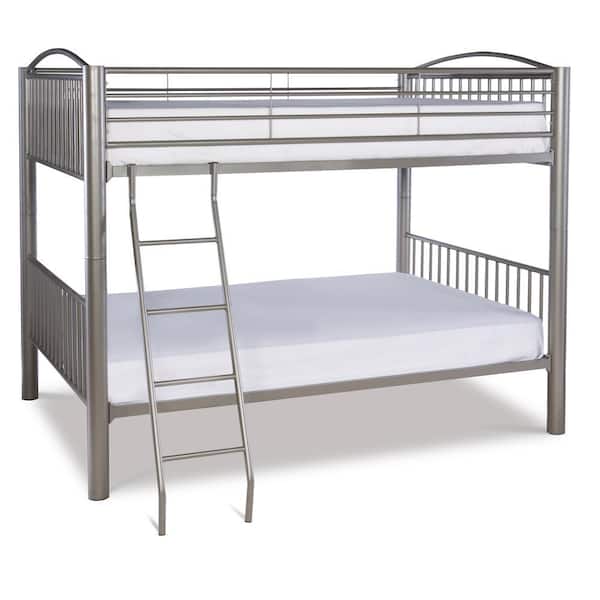 Benjara Silver Full Adjustable Bunk Bed with Ladders