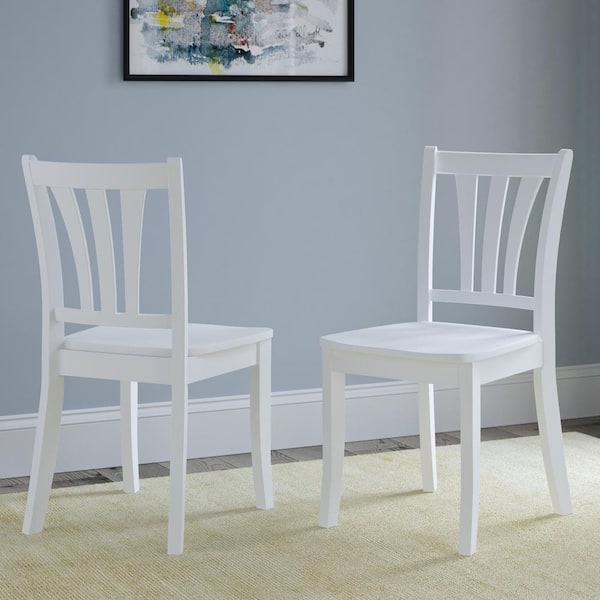 Dillon White Solid Wood Curved Vertical Salt Backrest Dining Chairs (Set of 2)