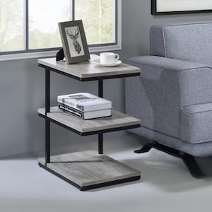 Revin 19 in. Matte Black Coating and Light Gray Rectangle Particle Board Top Side Table