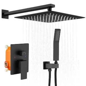 Single-Handle 2-Spray Shower Faucet 2 GPM with Drip Free, Wall Mount 12 in. Head Shower with Hand Shower in Matte Black