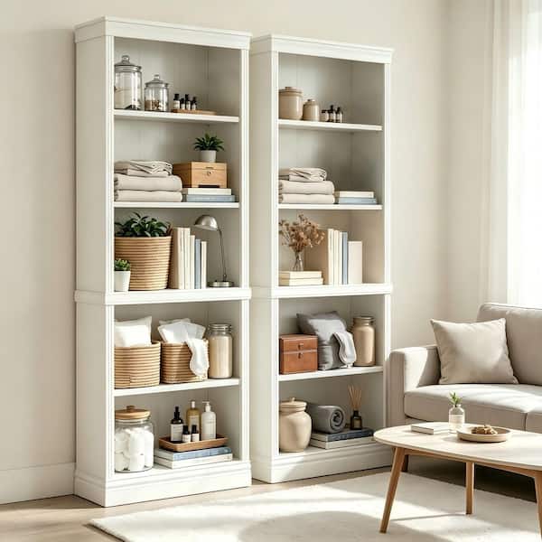 LACOO 71 in. Tall White Wood 5-Shelf Standard Bookcase with