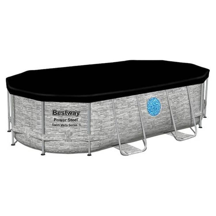 Bestway Swim Vista 14 ft. x 8 ft. 2 in. x Oval 39.5 in. Deep Above Ground Swimming Pool Set, Rectangle