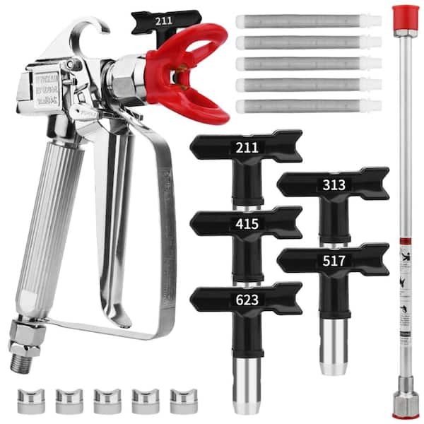 3600 PSI High Pressure Airless Paint Sprayer Gun Kit with Guard 5 Nozzle Tips 5 Filters and 16 in Extension Pole