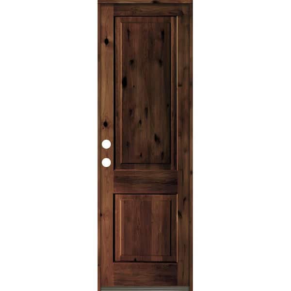Krosswood Doors 30 in. x 96 in. Rustic Knotty Alder Square Top Red Mahogany Stain Right-Hand Inswing Wood Single Prehung Front Door