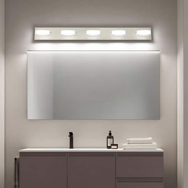 JUSHENG 40.94 in. 5 Light Nickel LED Vanity Light with 270
