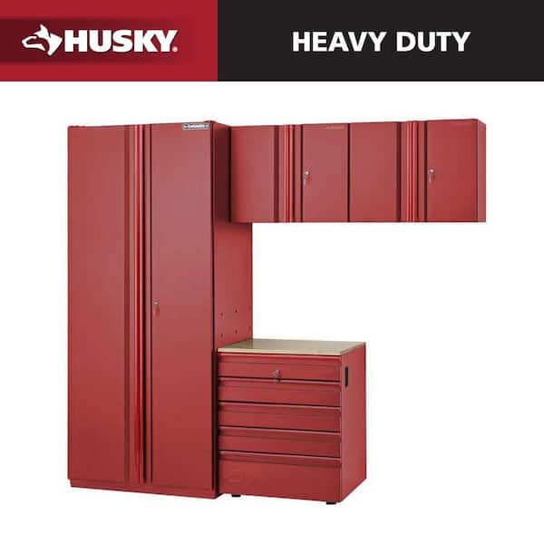 Heavy Duty 92 in. W x 81 in. H x 24 in. D Pre-Assembled Steel 4-Piece Garage Storage System in Red with Wood Worktop