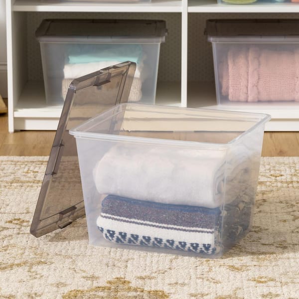 IRIS USA, 3.6 Gallon Snap Top Plastic Storage Box, Clear with Gray Lid,  Pack of 6