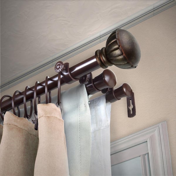 EMOH 13/16" Dia Adjustable 48" to 84" Triple Curtain Rod in Cocoa with Dulce Finials