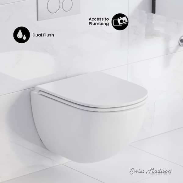 St. Tropez Wall Hung Toilet Bowl 0.8/1.28 GPF Dual Flush Elongated in White