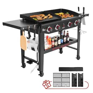 4-Burner Gas Grill and Griddle Combo in Black with Extra Cooking Grates, Heavy-Duty and Durable for Outdoor Cooking