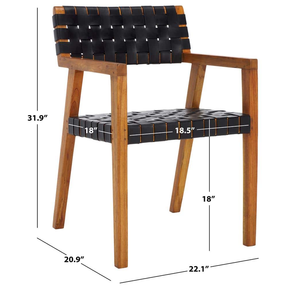 Cire Black Leather and Natural Wood Side Chair