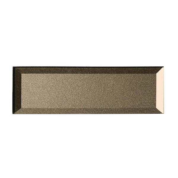 Secret Dimensions Glossy Bronze Beveled Subway 3 in. x 12 in Glass Wall Tile Sample