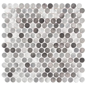 Orb Grace Silver/Gray 11-4/5 in. x 11-4/5 in. Penny Round Smooth Metal Mosaic Wall Tile (4.85 sq. ft./Case)