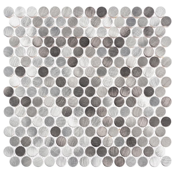 ANDOVA Orb Grace Silver/Gray 11-4/5 in. x 11-4/5 in. Penny Round Smooth Metal Mosaic Wall Tile (4.85 sq. ft./Case)