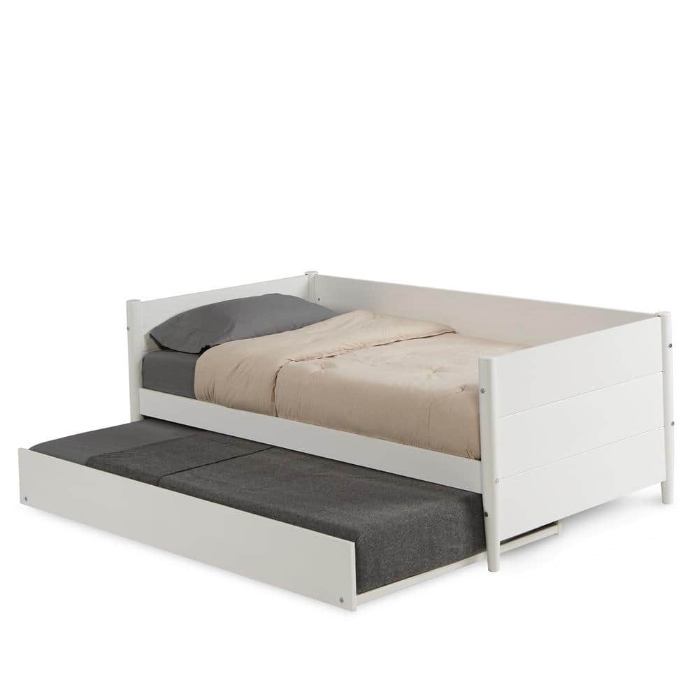 White Twin Wood Daybed with Trundle and Slats