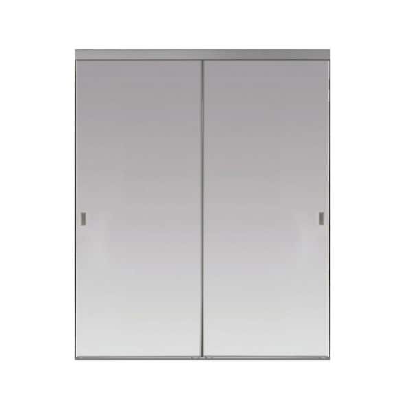 Impact Plus 90 in. x 84 in. Beveled Edge Backed Mirror Aluminum Frame Interior Closet Sliding Door with Chrome Trim