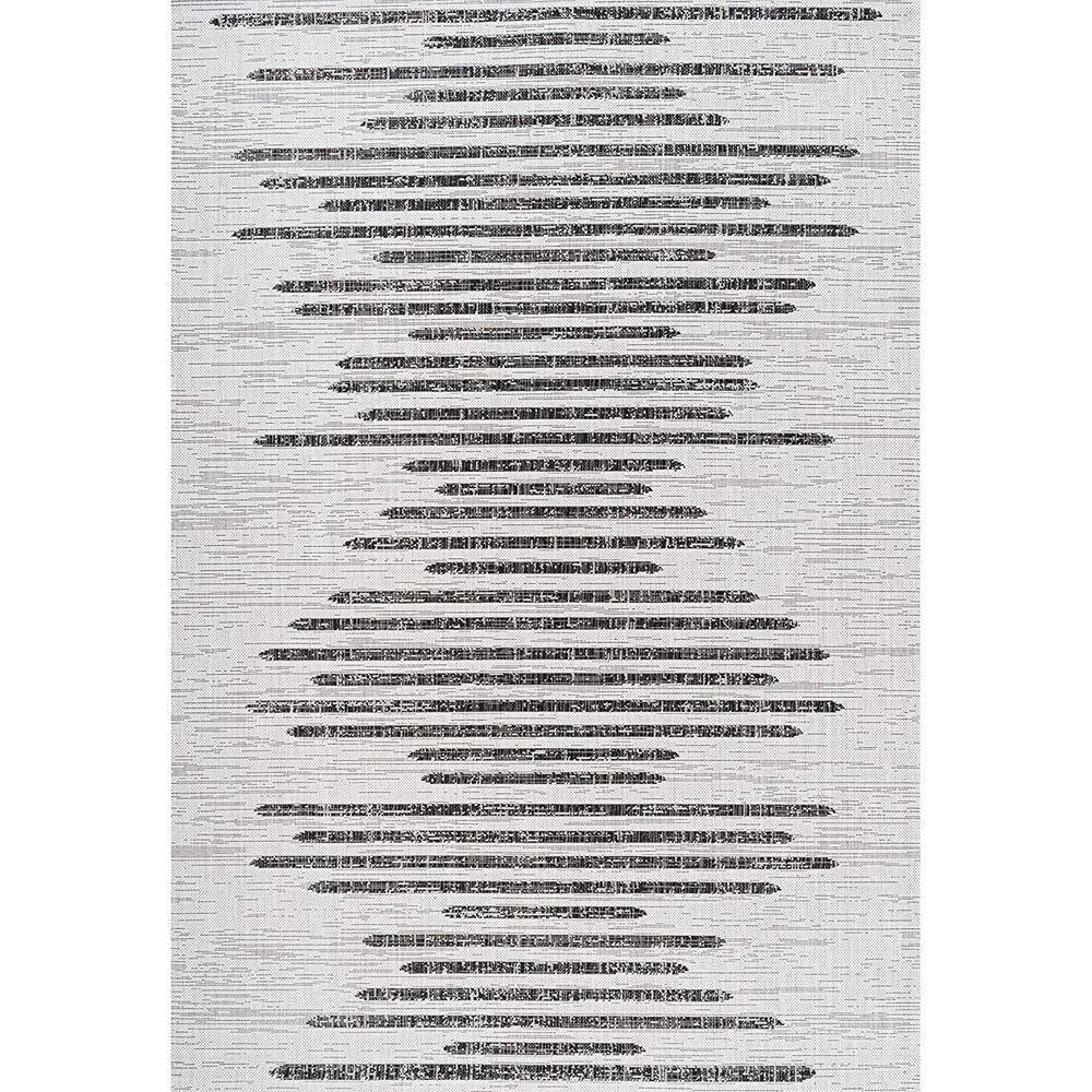 White Polypropylene 5 ft. x 8 ft. Stripe Geometric Indoor/Outdoor Area Rug