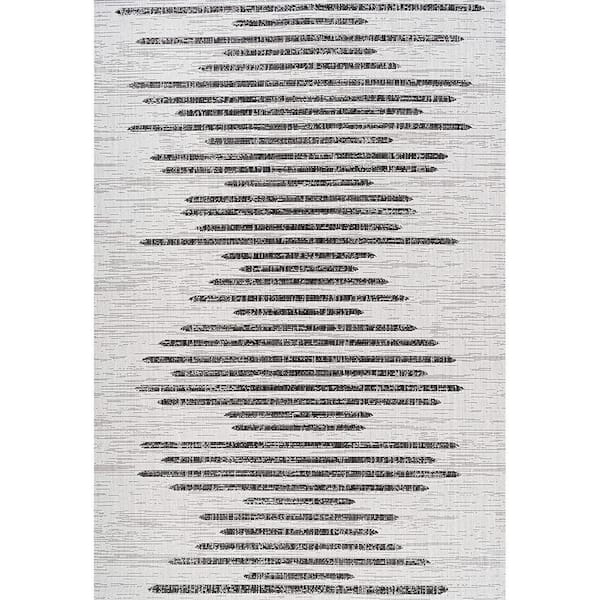 White Polypropylene 5 ft. x 8 ft. Stripe Geometric Indoor/Outdoor Area Rug