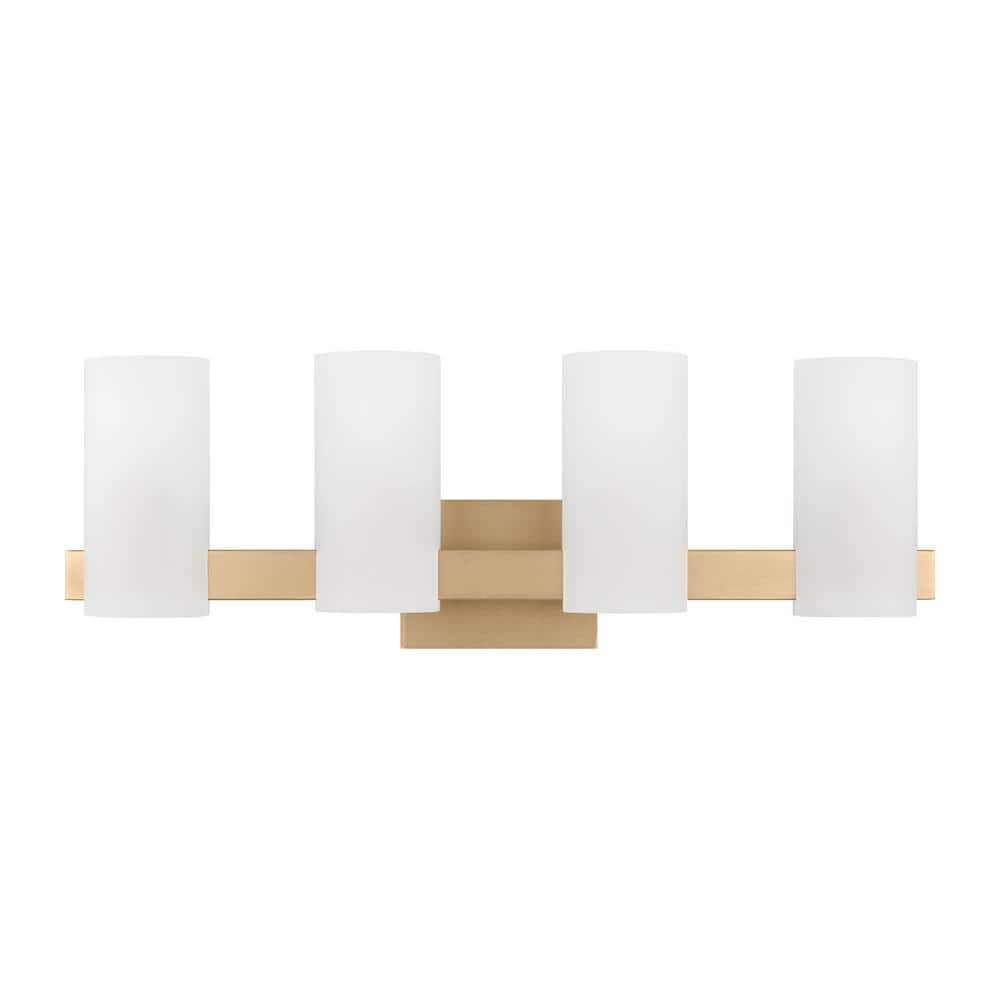 Rhode Satin Brass 4-Light Vanity with Etched Glass Shades