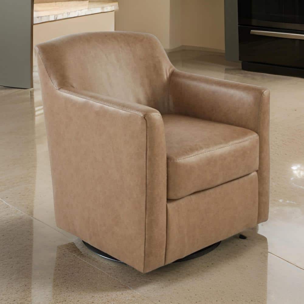 Benjara Brown Leather Arm Chair with Shelter Style Armrests