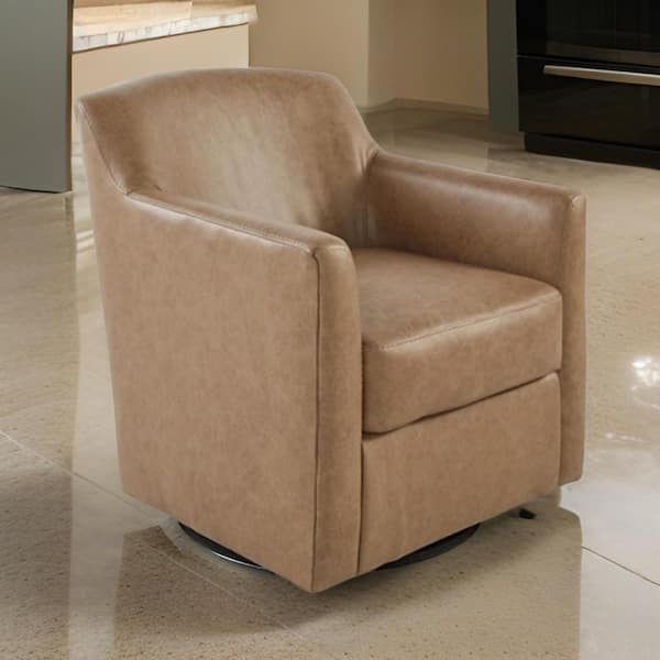 Brown Leather Arm Chair with Shelter Style Armrests