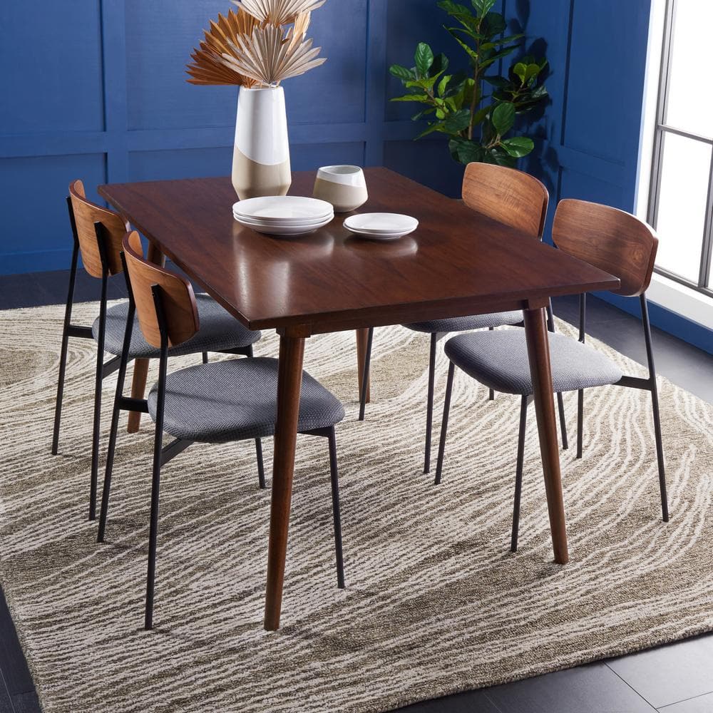 Hand-Tufted Ivory and Charcoal Wool Abstract Area Rug, 5' x 8'