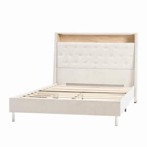 Sergio Cream Modern 61.5 in. Night Light Bed with Storage Compartments-King