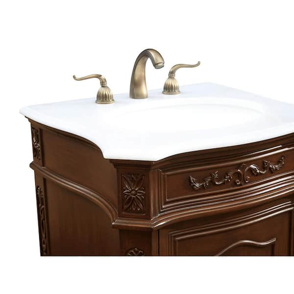 Benton Collection Bayview 24 in. W x 24 in D. x 34 in. H Cream Marble Vanity Top in Brown with Bisque Under Mounted Porcelain Basin Vanity