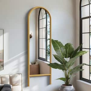 21 in. W. x 64 in. H Ladder Arched Wood Framed Natural Color Full-length Leaning Mirror