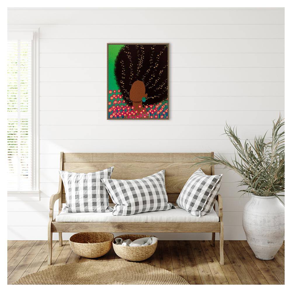 Amanti Art 23"x28" Dreamer with Flowers in Her Hair by Lorintheory Framed Canvas Wall Art Print Bronze: Ethereal Woman Canvas
