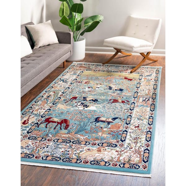 Narenj Collection Area Rug - Birmingham (10 ft.  x 13 ft. Rectangle Blue/Burgundy)