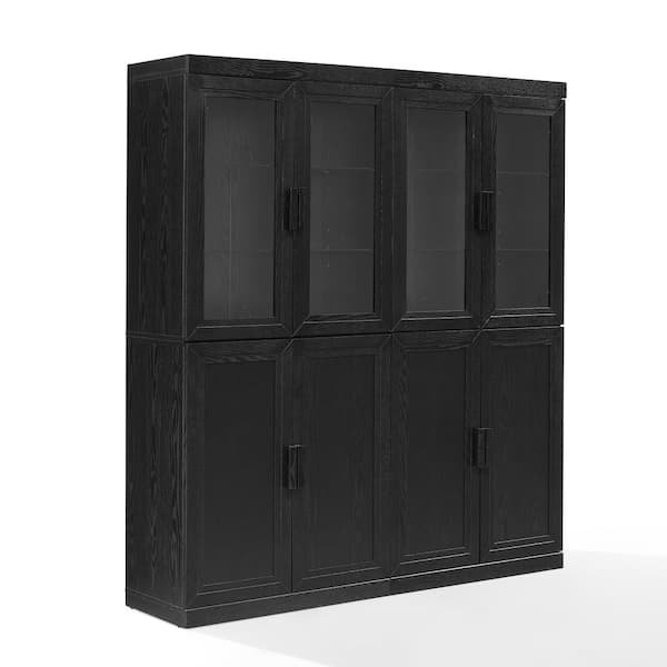 CROSLEY FURNITURE Essen Black Faux Wood 63.5 in. Pantry Cabinet with Glass Door Hutch (2-Piece)