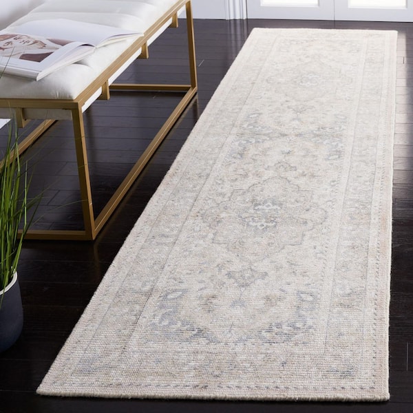 Restoration Vintage 2 ft. x 7 ft. Gray/Ivory Ornate Border Runner Rug