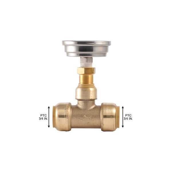 3/4 in. Push-to-Connect Brass Tee Fitting with Water Temperature Gauge 3/4 in. Push-to-Connect Brass Tee Fitting with Water Temperature Gauge