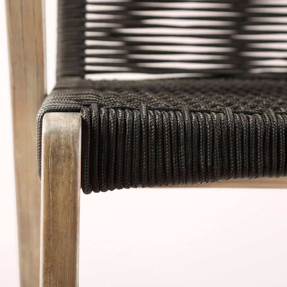 Charcoal Rope and Eucalyptus Wood Outdoor Bar Stool