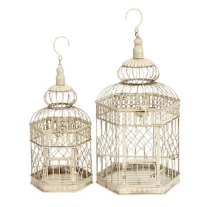 Cream Metal Hinged Top Birdcage with Latch Lock Closure and Hanging Hook (2- Pack)