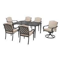 Laurel Oaks 7-Piece Brown Steel Outdoor Patio Dining Set with CushionGuard Putty Tan Cushions