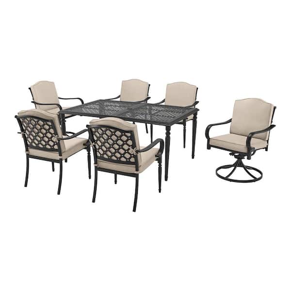 Laurel Oaks 7-Piece Dark Brown Steel Outdoor Patio Dining Set with CushionGuard Putty Cushions