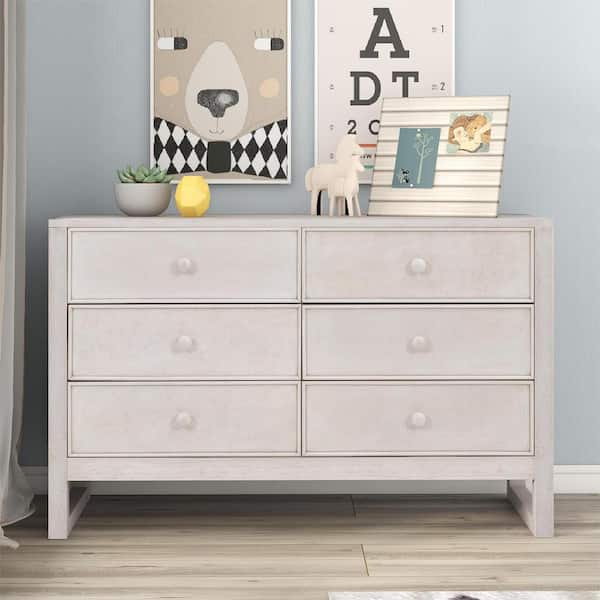 Unbranded 47.8 in. W x 18.9 in. D x 30 in. H Antique White Plywood Linen Cabinet with 6-Drawers