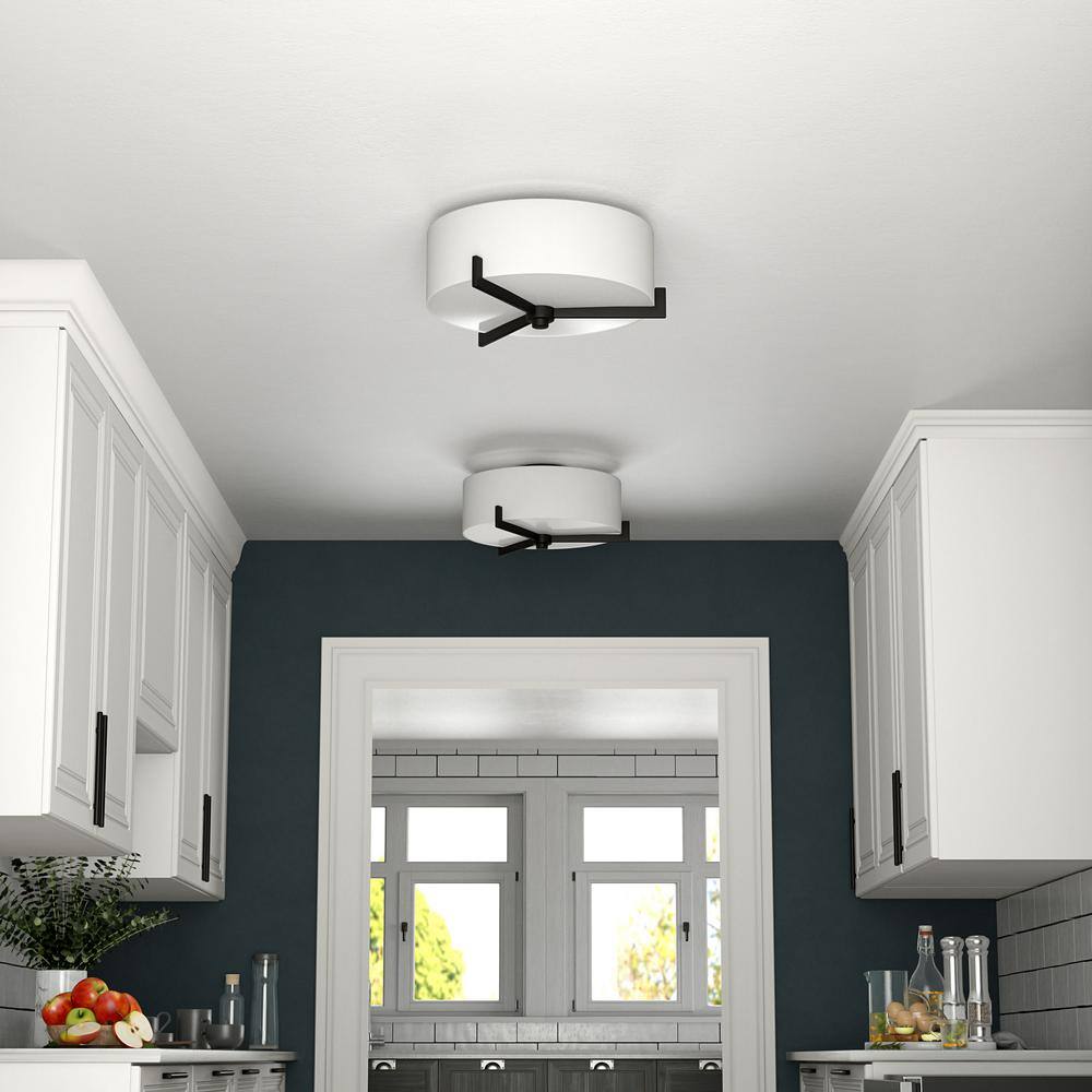 Blackened Bronze 17.63" Semi Flush Mount with Fabric Shade
