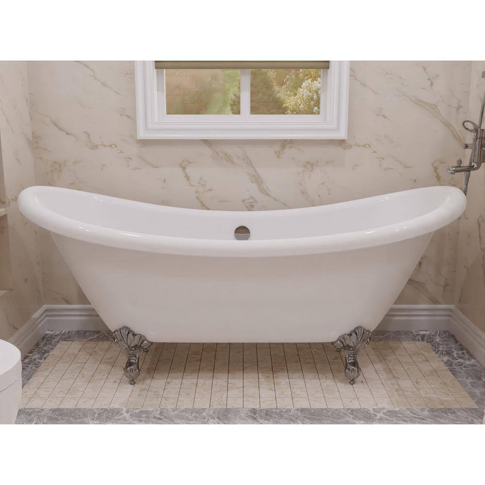 Belissima 69'' White Acrylic Clawfoot Freestanding Bathtub